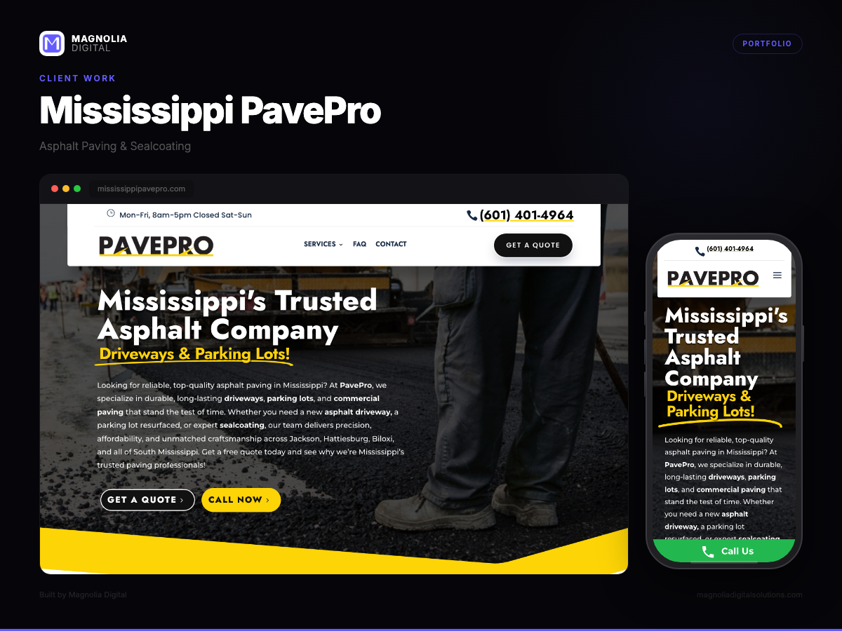 PavePro website built by Magnolia Digital showing desktop and mobile views
